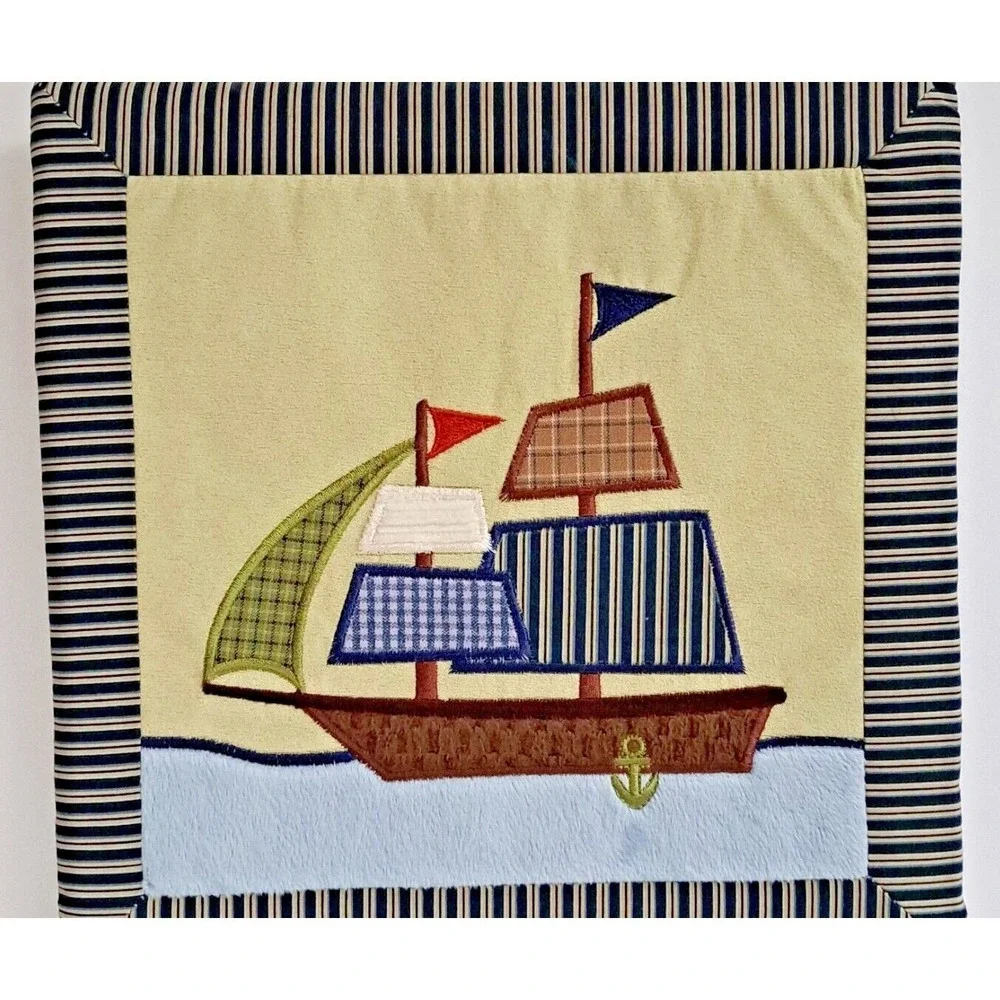 NoJo Crown Crafts Nautical Sailboat Fabric Wall Art Set of 2 Nursery Decor 10x10